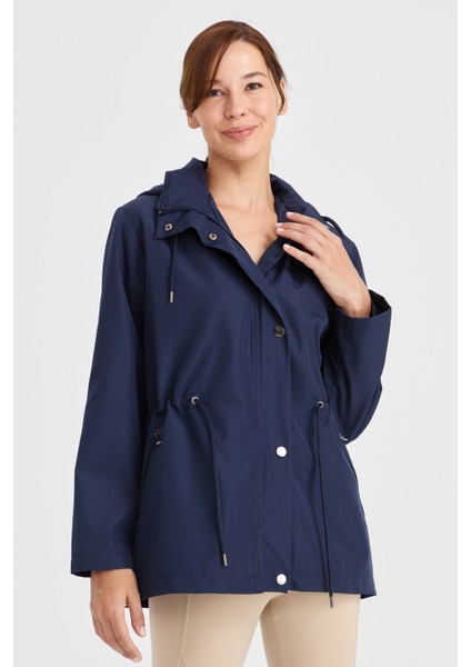Kadın Kapüşonlu Kısa Trençkot Lacivert modelleri
