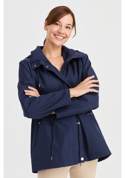 Kadın Kapüşonlu Kısa Trençkot Lacivert fırsatları