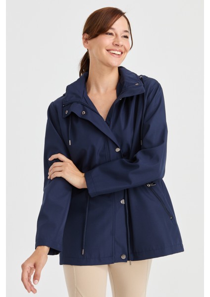 Kadın Kapüşonlu Kısa Trençkot Lacivert indirimleri