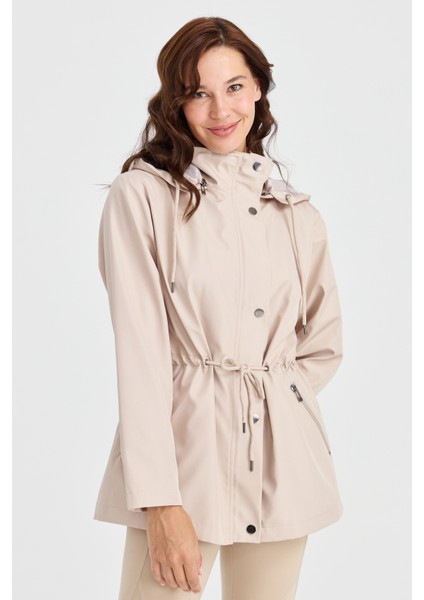 Kadın Kapüşonlu Kısa Trençkot Bej modelleri