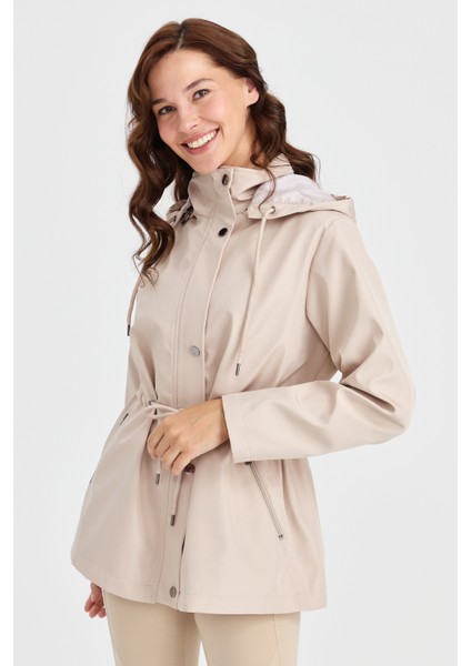 Kadın Kapüşonlu Kısa Trençkot Bej indirimleri