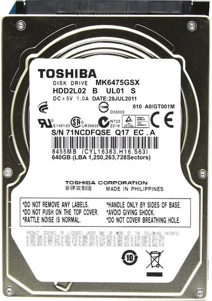 HDD - 640 GB 5400 Rpm Sata Iı 3 Gb/sn 8 MB Önbellek 2,5 Inç