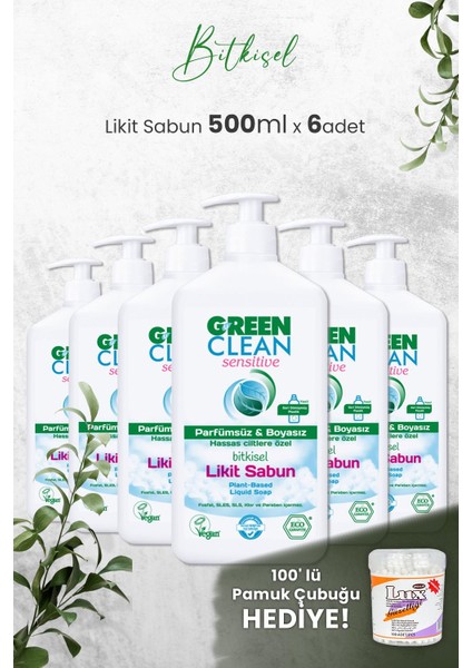 Organik Kokusuz Likit Sensitive Sabun 500 Ml X 6 Adet