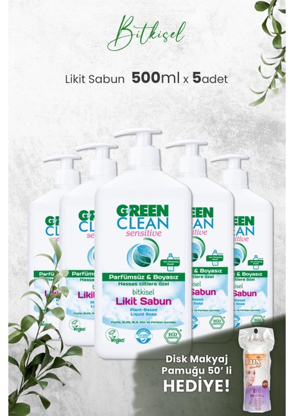 Organik Kokusuz Likit Sensitive Sabun 500 Ml X 5 Adet