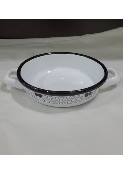 Küçük Emaye Sahan Beyaz Desenli Siyah 1 Adet 16 cm