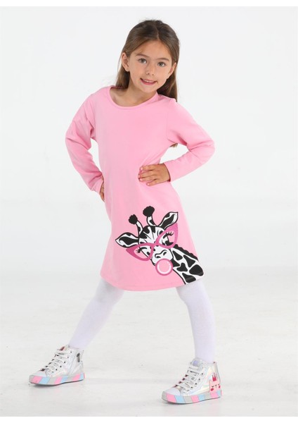 Muzip Zürafa Kız Çocuk Pembe Elbise
