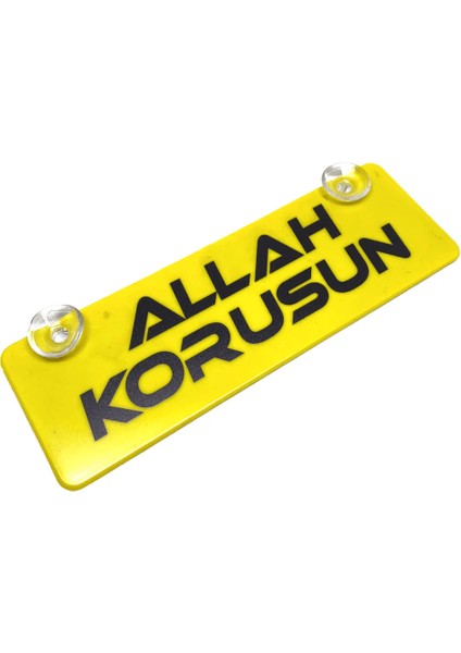 Allah Korusun Yazılı Sarı Dekor Plaka Vantuzlu Cam Süsü