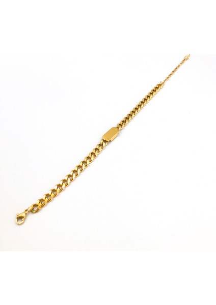 Vintage Taşlı Model Isim Yazılabilen 14 Ayar Altın Kaplama 18 cm Çelik Bileklik 2 Yıl Garantili