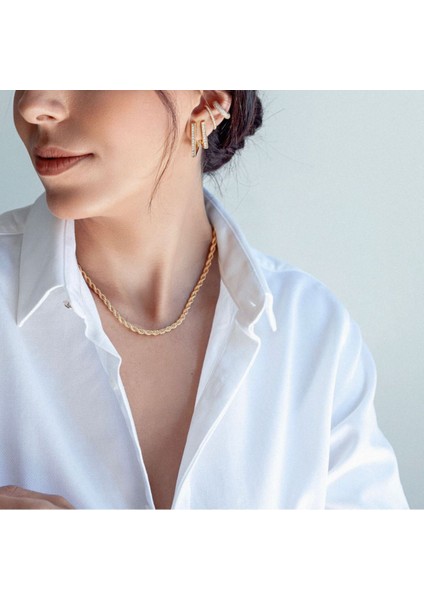 Orta Kalınlık Kısa Burgu Kadın Kolye Gold Çelik Üzeri Altın Kaplama 2 Sene Garanti Belgeli