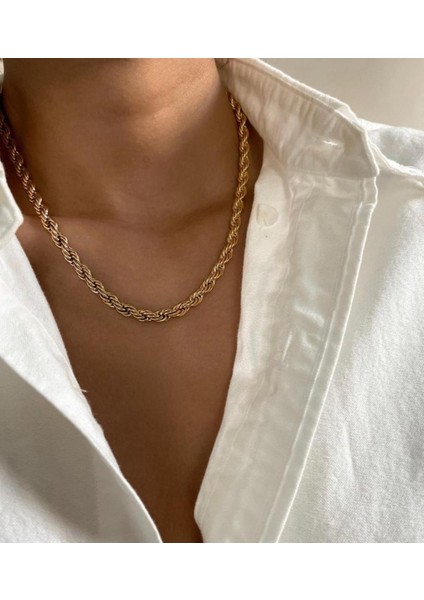 Kadın Için Kalın Burgu Zincir Kolye Gold Çelik Üzeri Altın Kaplama Garanti Belgeli