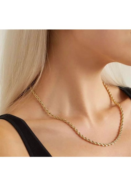 Orta Kalınlık Kısa Burgu Zincir Kadın Kolye Gold Çelik Üzeri Altın Kaplama 2 Sene Garanti Belgeli