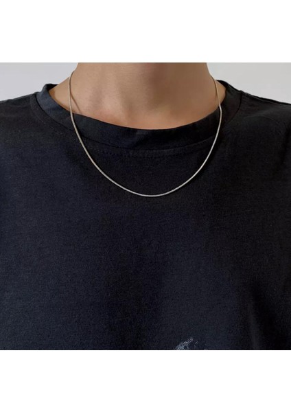 Ince Snake Erkek Zincir Kolye Gümüş Renk Çelik Üzeri Altın Kaplama Garanti Belgeli