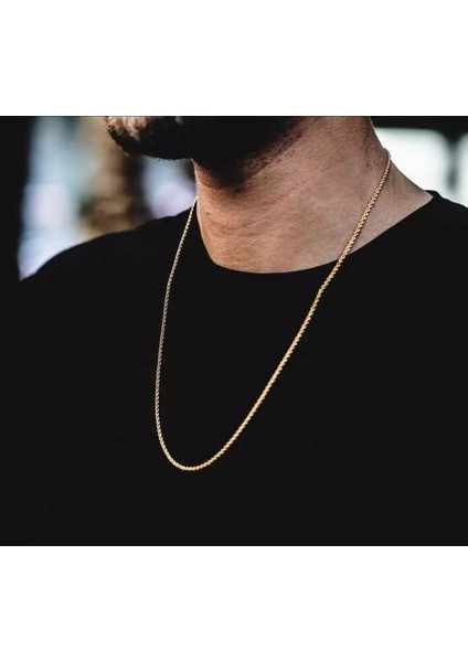 Ince Burgu Zincir Kolye Erkek Gold Çelik Üzeri Altın Kaplama 2 Sene Garanti Belgeli