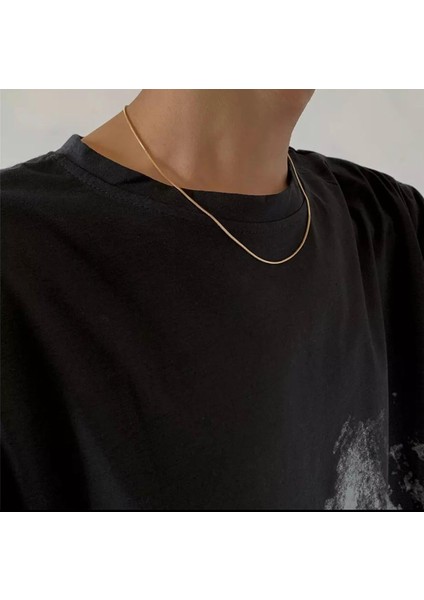 Kısa Erkek Kolye Zincir Snake Gold Çelik Üzeri Altın Kaplama Garanti Belgeli