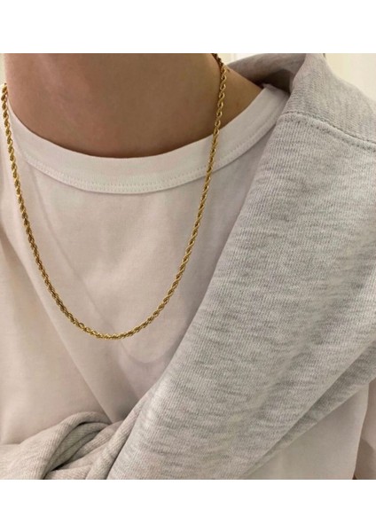 Uzun Burgu Zincir Kolye Gold Çelik Üzeri Altın Kaplama Garanti Belgeli