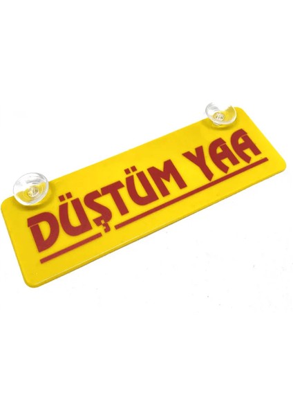 Düştüm Yaa Yazılı Sarı Dekor Plaka Vantuzlu Cam Süsü