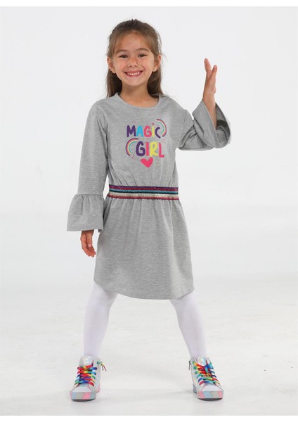 Magic Girl Gri Örme Kız Elbise