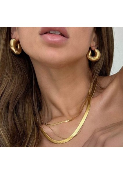 3lü Set Vintage Model Italyan Ezme Zincirli 14 Ayar Altın Kaplama Özel Gün Kolye Takımı Garantili