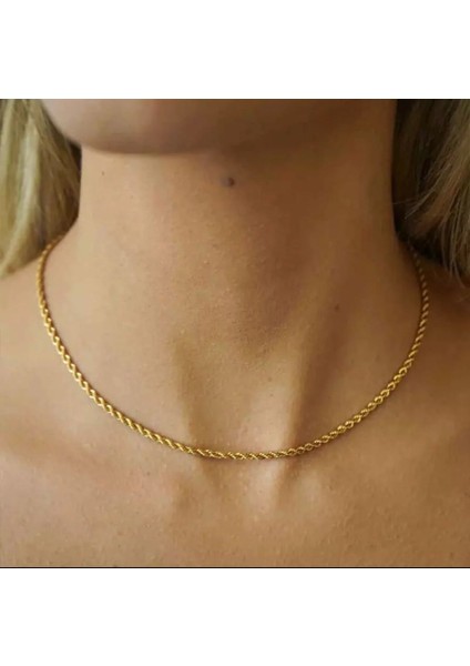 Ince Kısa Burgu Kolye Zincir Kadın Gold Çelik Üzeri Altın Kaplama 2 Sene Garanti Belgeli