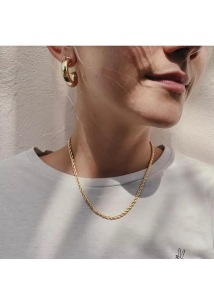 Orta Kalınlık Gold Kısa Burgu Kolye Çelik Üzeri Altın Kaplama Garanti Belgeli