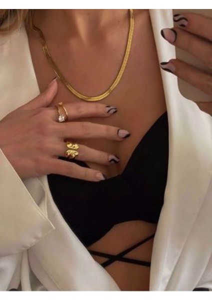 Kısa Italyan Ezme Yassı Zincir Kolye Gold Çelik Üzeri Altın Kaplama Garanti Belgeli