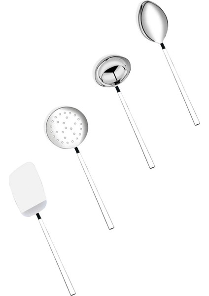 4 Parça Lüx Kepçe, Kevgir, Spatula, Kaşık Takımı