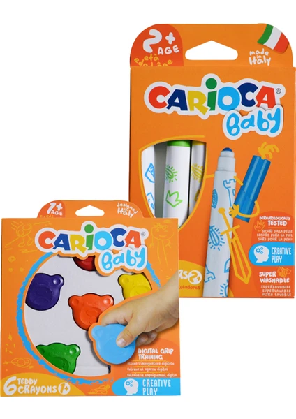 Teddy Şekilli Mum Boya ve Carioca Baby Marker 2 Adet Boyama Seti