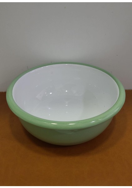 Lun Art Çelik Üzeri Emaye Kaplama Kase Küçük Yuvarlak Beyaz Yeşil 12CM