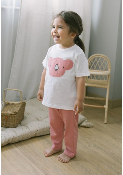 Koala Aplikeli Pijama Takım Ekru