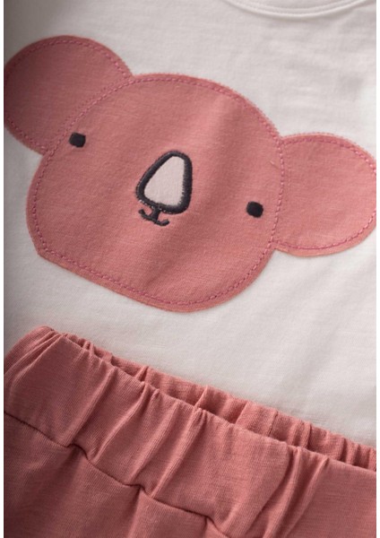 Koala Aplikeli Pijama Takım Ekru