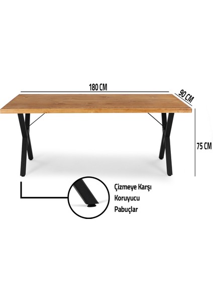 180X90 Doğal Ladin Ahşap Kütük Ağaç Masa Baklava Çapraz Ayak