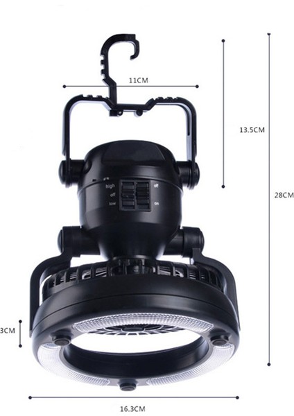 Taşınabilir Kamp Lambası Fanlı Çadır Lambası Tavan Vantilatörü & Işık Kancalı Fener 18 LED 2ın1