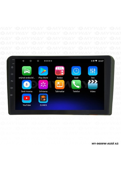 Audi A3 Android 12 Multimedya Carplay 2gb RAM+32GB HDD Navigasyon Ekran