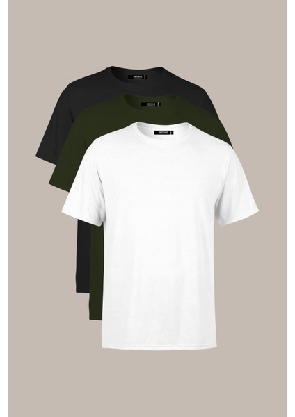 Erkek Çok Renkli TShirt Regular Fit Rahat Kesim Bisiklet Yaka 3'lü Basic Tişört Paketi