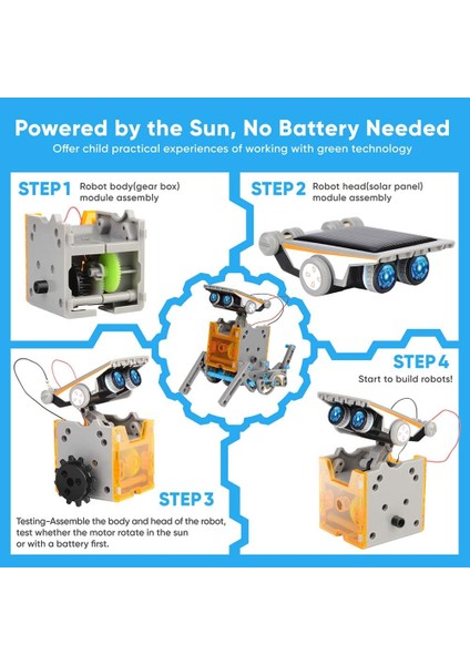 Stem 12'si 1 Arada Eğitim Solar Robot Oyuncakları (190 Parça) modelleri