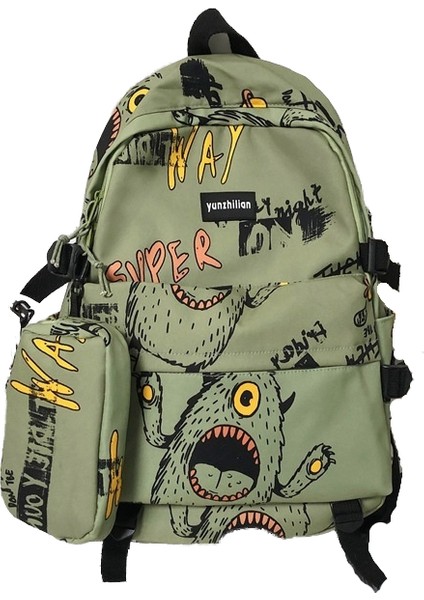 Sokak Trendi Ortaokul Öğrencileri Kişilik Grafiti Büyük Kapasiteli Seyahat Sırt Çantası (Yurt Dışından)