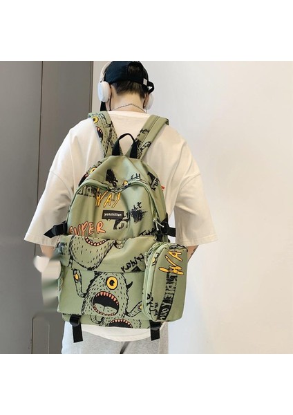 Sokak Trendi Ortaokul Öğrencileri Kişilik Grafiti Büyük Kapasiteli Seyahat Sırt Çantası (Yurt Dışından) modelleri