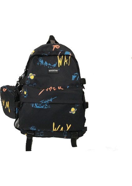 Sokak Trendi Ortaokul Öğrencileri Kişilik Grafiti Büyük Kapasiteli Seyahat Sırt Çantası (Yurt Dışından)