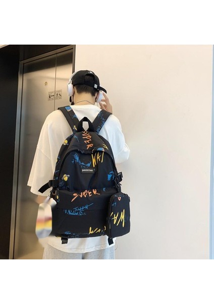 Sokak Trendi Ortaokul Öğrencileri Kişilik Grafiti Büyük Kapasiteli Seyahat Sırt Çantası (Yurt Dışından) modelleri