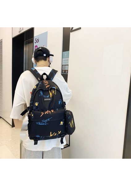 Sokak Trendi Ortaokul Öğrencileri Kişilik Grafiti Büyük Kapasiteli Seyahat Sırt Çantası (Yurt Dışından) fırsatları