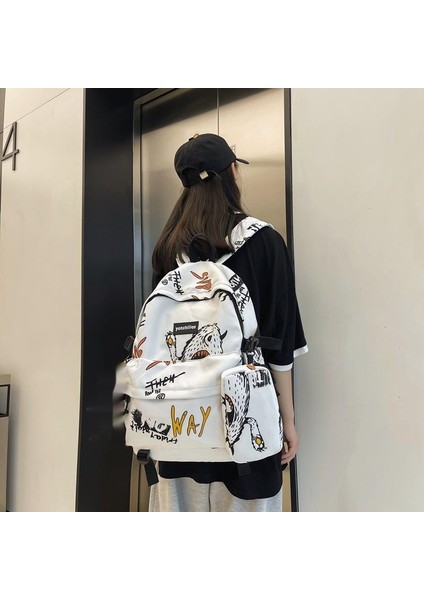 Sokak Trendi Ortaokul Öğrencileri Kişilik Grafiti Büyük Kapasiteli Seyahat Sırt Çantası (Yurt Dışından) modelleri