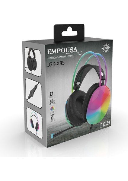 IGK-X8S Empousa Series 7.1 Surround Transparan Rgb LED Effect Gaming Headset