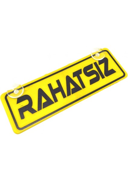Rahatsız Yazılı Sarı Dekor Plaka Vantuzlu Cam Süsü