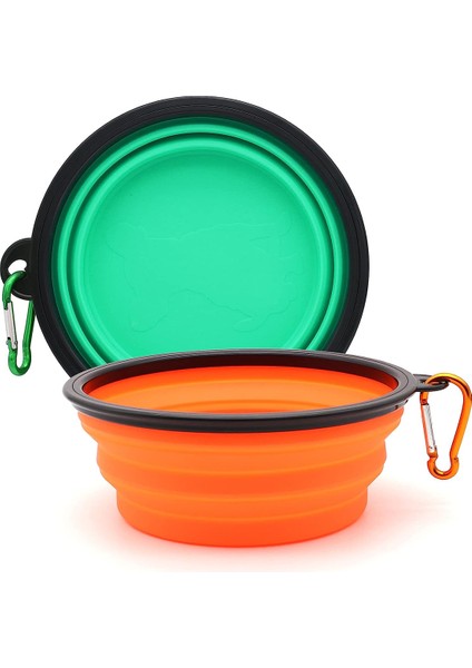 2 Adet Taşınabilir Pratik Köpek Kedi Mama ve Su Kabı 12OZ Taşıma Aparatlı 350ML Katlanabilir