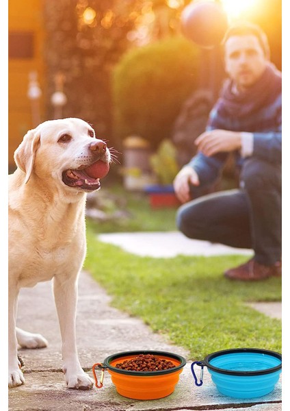 2 Adet Taşınabilir Pratik Köpek Kedi Mama ve Su Kabı 12OZ Taşıma Aparatlı 350ML Katlanabilir