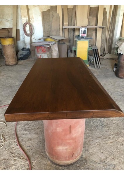 Bir Yanı Düz Biryanı Doğal Kenar Gürgen Ağacı Ceviz Rengi Kütük Masa Tablası 75X140.CM