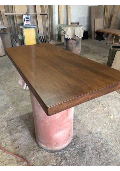 Bir Yanı Düz Biryanı Doğal Kenar Gürgen Ağacı Ceviz Rengi Kütük Masa Tablası 75X140.CM