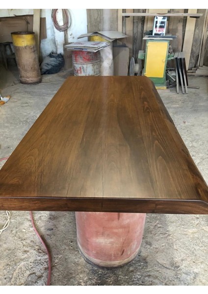 Bir Yanı Düz Biryanı Doğal Kenar Gürgen Ağacı Ceviz Rengi Kütük Masa Tablası 75X140.CM