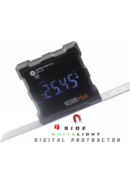 Etopoo Eğim Ölçer 4*90 Derece IP54 LCD Ekran Dört Taraflı Manyetik Dijital LCD Eğim Kutusu Açısı Eğimölçer (Yurt Dışından)