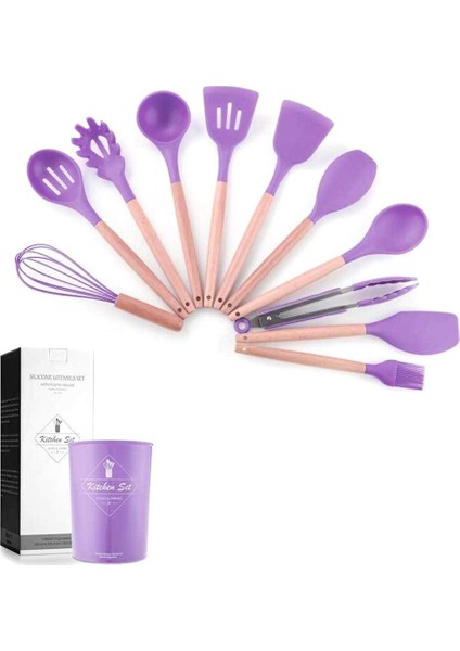 Buyfun Ahşap Saplı Silikon Mutfak Eşyaları 11'li (Yurt Dışından)